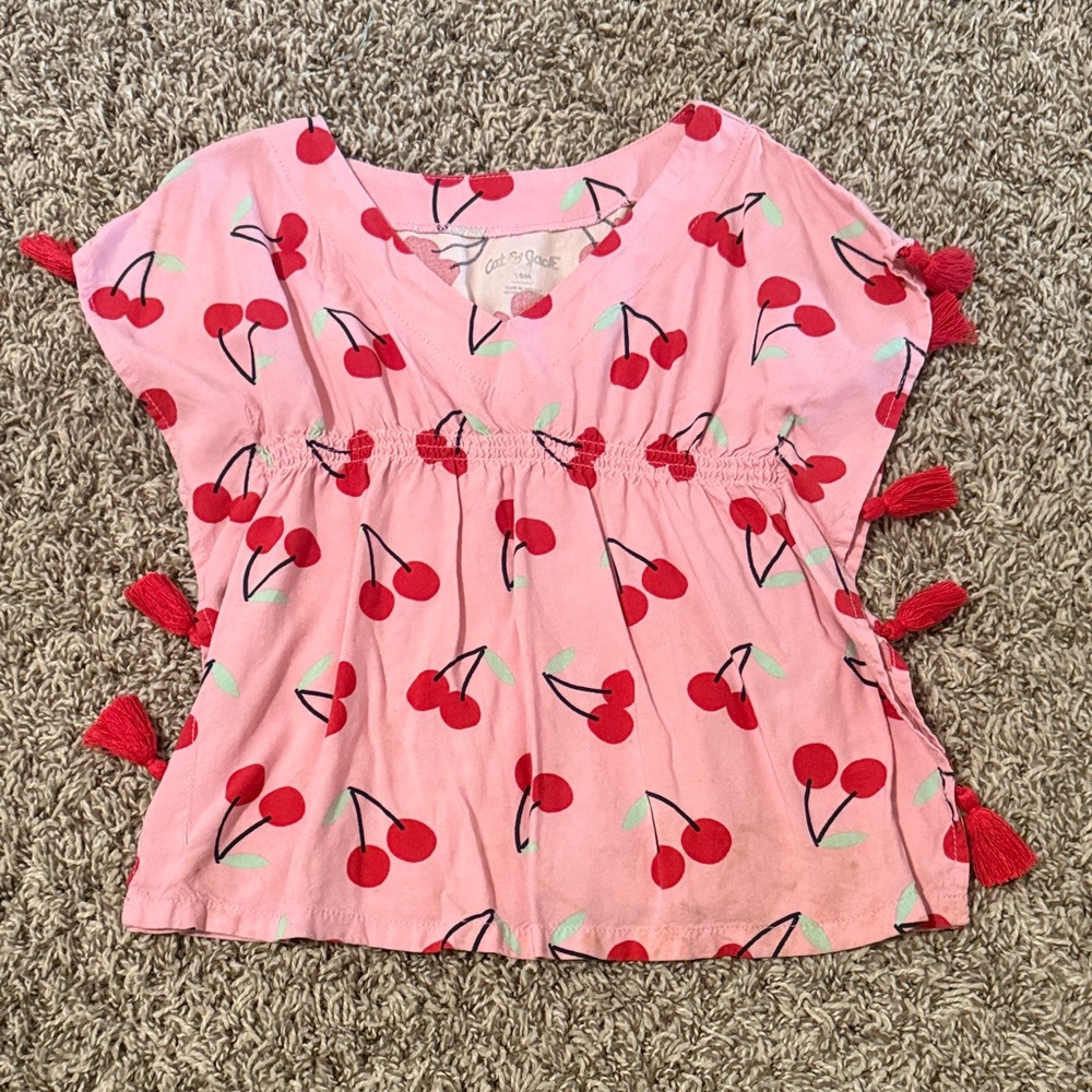 Cat & Jack Pink Cherry Patterned Blouse. Coverups for swimsuits. For baby girls.